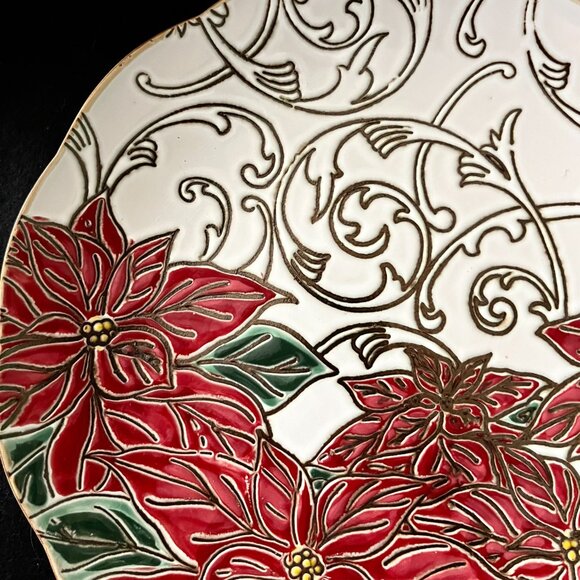 Holiday Poinsettia Flower Serving/Dinner Plate By: Spectrum Designz - Picture 3 of 7
